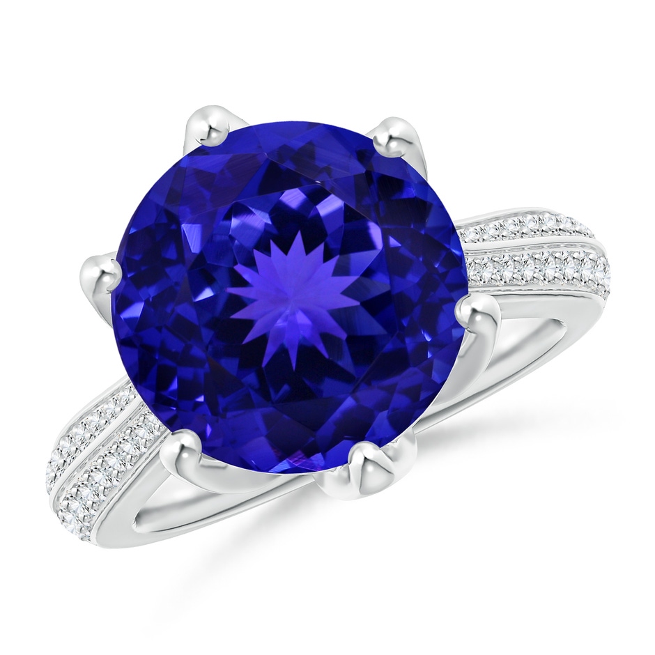 12.17-12.29x8.07mm AAAA GIA Certified Nature Inspired Round Tanzanite Floral Ring in White Gold 