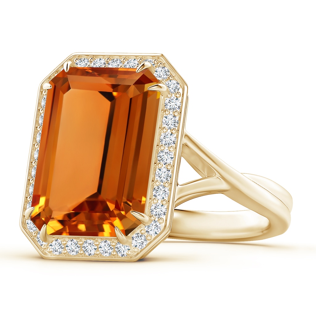 14x10mm AAAA Emerald-Cut Citrine and Diamond Crossover Ring in Yellow Gold
