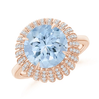 10mm AA Aquamarine Sunflower Inspired Cocktail Ring with Diamonds in Rose Gold