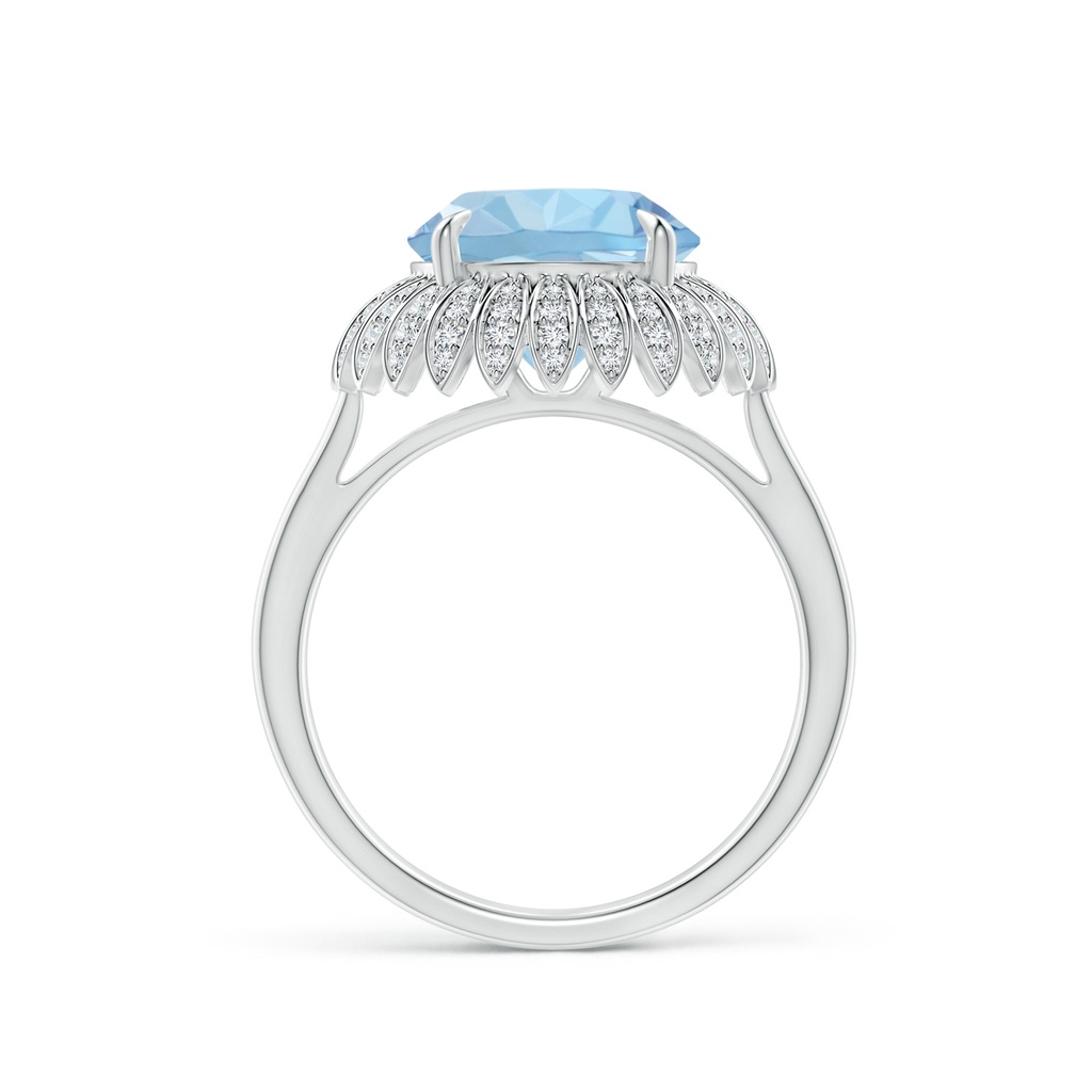 10mm AAA Aquamarine Sunflower Inspired Cocktail Ring with Diamonds in P950 Platinum Side 1