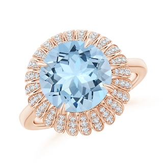 10mm AAA Aquamarine Sunflower Inspired Cocktail Ring with Diamonds in Rose Gold