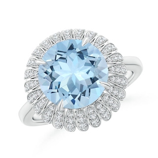 10mm AAA Aquamarine Sunflower Inspired Cocktail Ring with Diamonds in White Gold