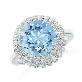 10mm AAAA Aquamarine Sunflower Inspired Cocktail Ring with Diamonds in P950 Platinum