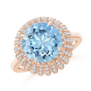 10mm AAAA Aquamarine Sunflower Inspired Cocktail Ring with Diamonds in Rose Gold