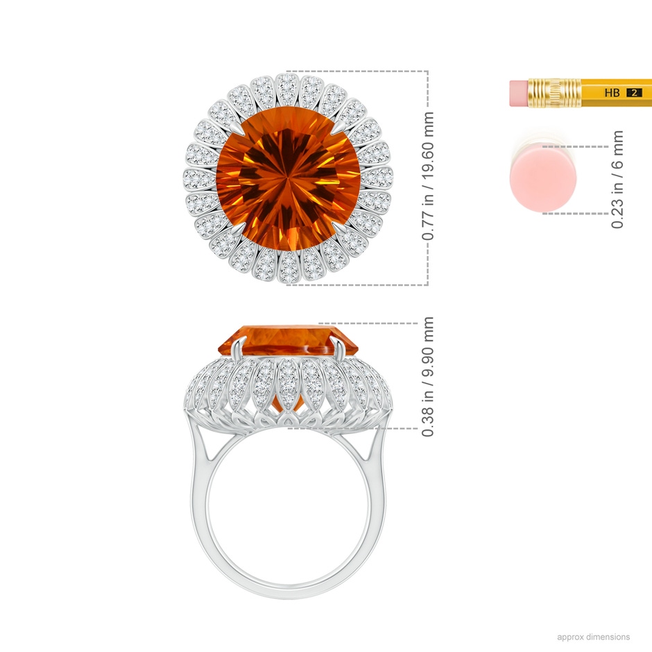 12.00-12.04x8.03mm AAAA GIA Certified Round Citrine Sunflower Ring in White Gold ruler