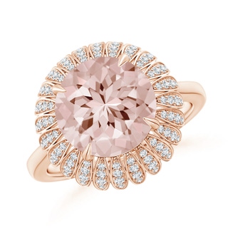 10mm AA Morganite Sunflower Inspired Cocktail Ring with Diamonds in Rose Gold