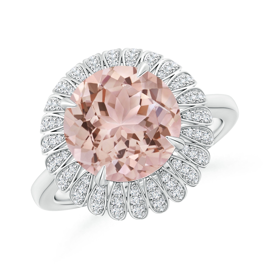 10mm AAA Morganite Sunflower Inspired Cocktail Ring with Diamonds in White Gold