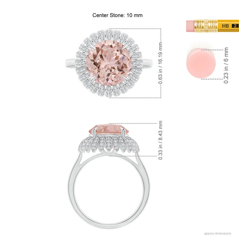 10mm AAA Morganite Sunflower Inspired Cocktail Ring with Diamonds in White Gold ruler