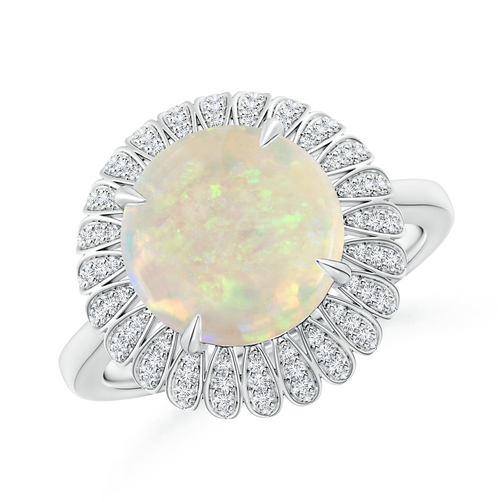 10mm AAA Opal Sunflower Inspired Cocktail Ring with Diamonds in White Gold