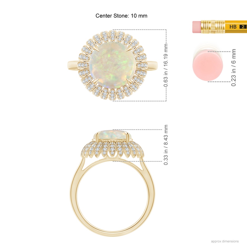 10mm AAA Opal Sunflower Inspired Cocktail Ring with Diamonds in Yellow Gold ruler