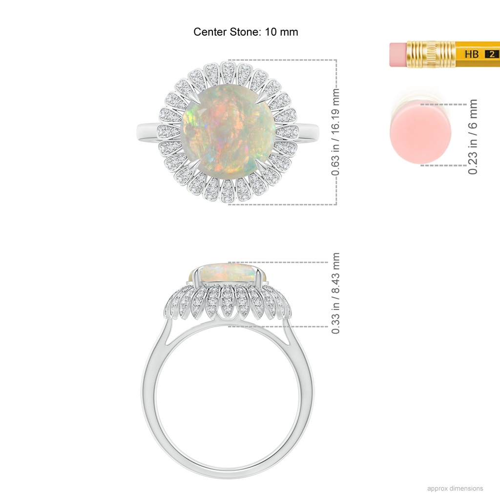 10mm AAAA Opal Sunflower Inspired Cocktail Ring with Diamonds in P950 Platinum Ruler