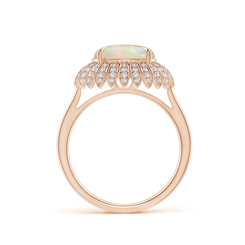 10mm AAAA Opal Sunflower Inspired Cocktail Ring with Diamonds in Rose Gold Side 1
