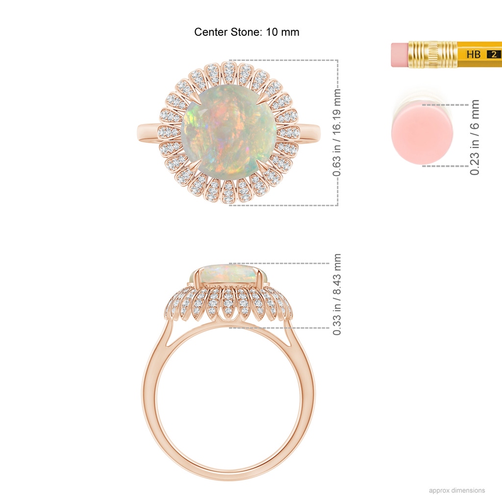 10mm AAAA Opal Sunflower Inspired Cocktail Ring with Diamonds in Rose Gold Ruler