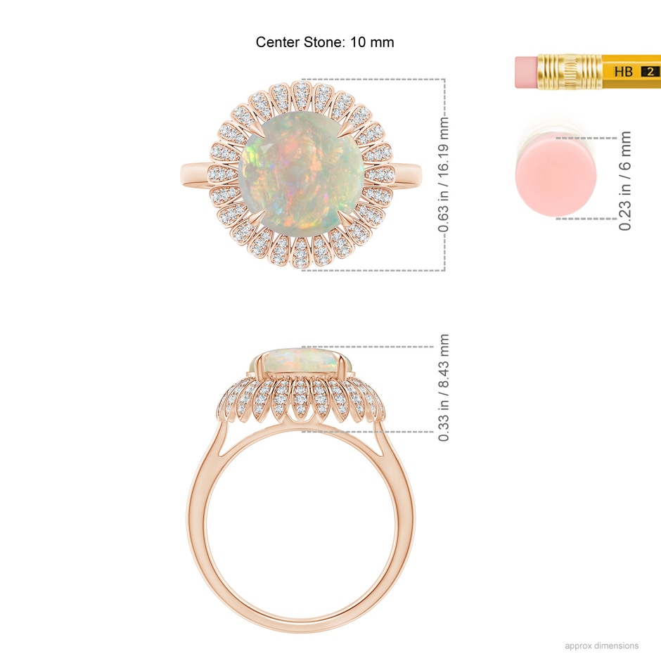 10mm AAAA Opal Sunflower Inspired Cocktail Ring with Diamonds in Rose Gold ruler