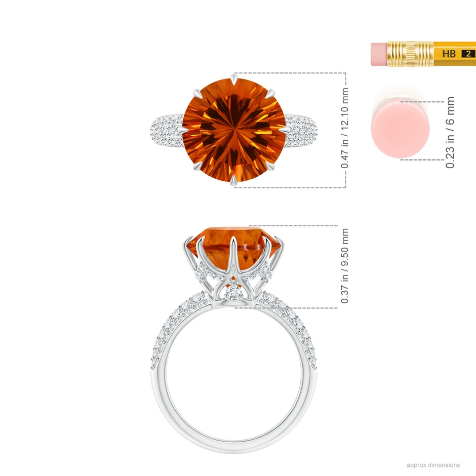 12.00-12.04x8.03mm AAAA GIA Certified Classic Round Citrine Crown Ring in White Gold ruler