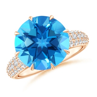 12mm AAAA Classic Round Swiss Blue Topaz Crown Ring in Rose Gold