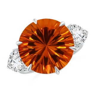 12.00-12.04x8.03mm AAAA GIA Certified Round Citrine Ring with Heart Diamonds in 10K White Gold