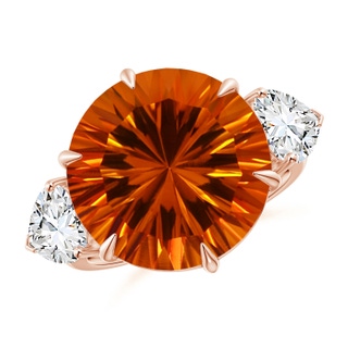 12.00-12.04x8.03mm AAAA GIA Certified Round Citrine Ring with Heart Diamonds in 18K Rose Gold