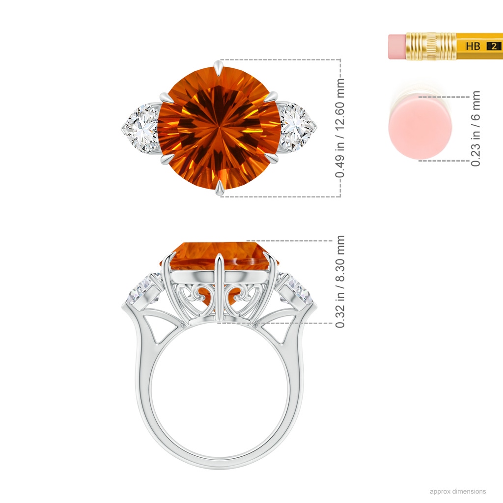 12.00-12.04x8.03mm AAAA GIA Certified Round Citrine Ring with Heart Diamonds in White Gold ruler