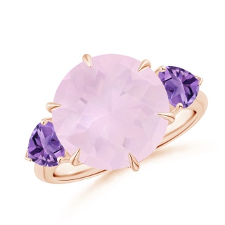 12mm AA Rose Quartz & Amethyst Three Stone Cocktail Ring in Rose Gold