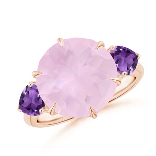 12mm AAA Rose Quartz & Amethyst Three Stone Cocktail Ring in Rose Gold