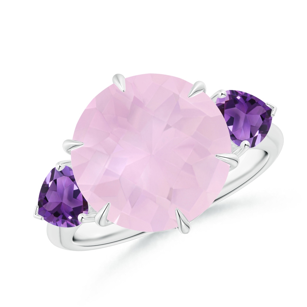 12mm AAA Rose Quartz & Amethyst Three Stone Cocktail Ring in White Gold