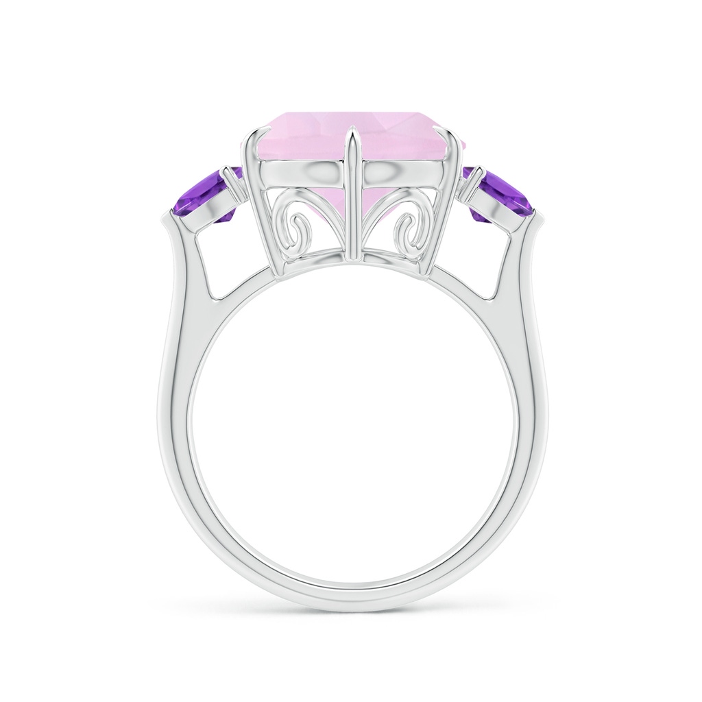 12mm AAA Rose Quartz & Amethyst Three Stone Cocktail Ring in White Gold Side 1