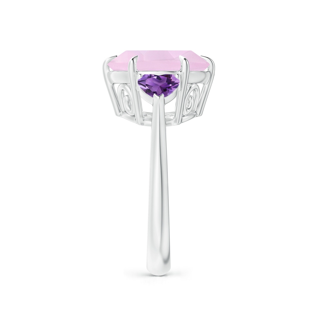 12mm AAA Rose Quartz & Amethyst Three Stone Cocktail Ring in White Gold Side 2