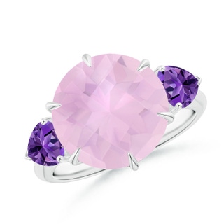 12mm AAAA Rose Quartz & Amethyst Three Stone Cocktail Ring in P950 Platinum