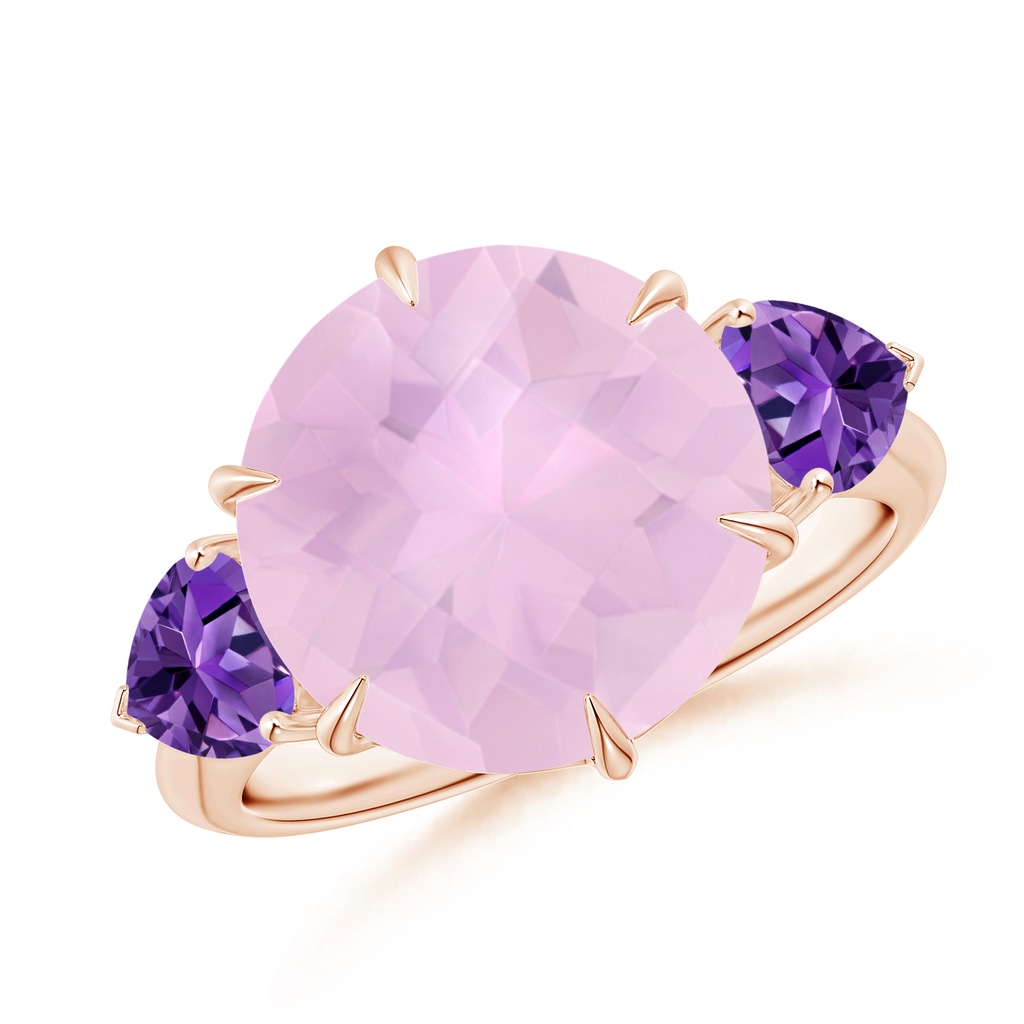 12mm AAAA Rose Quartz & Amethyst Three Stone Cocktail Ring in Rose Gold