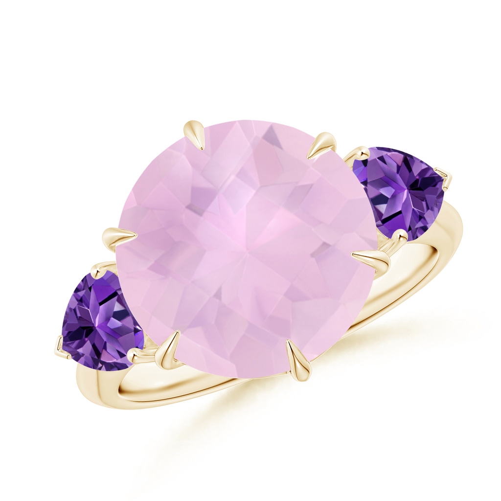 12mm AAAA Rose Quartz & Amethyst Three Stone Cocktail Ring in Yellow Gold