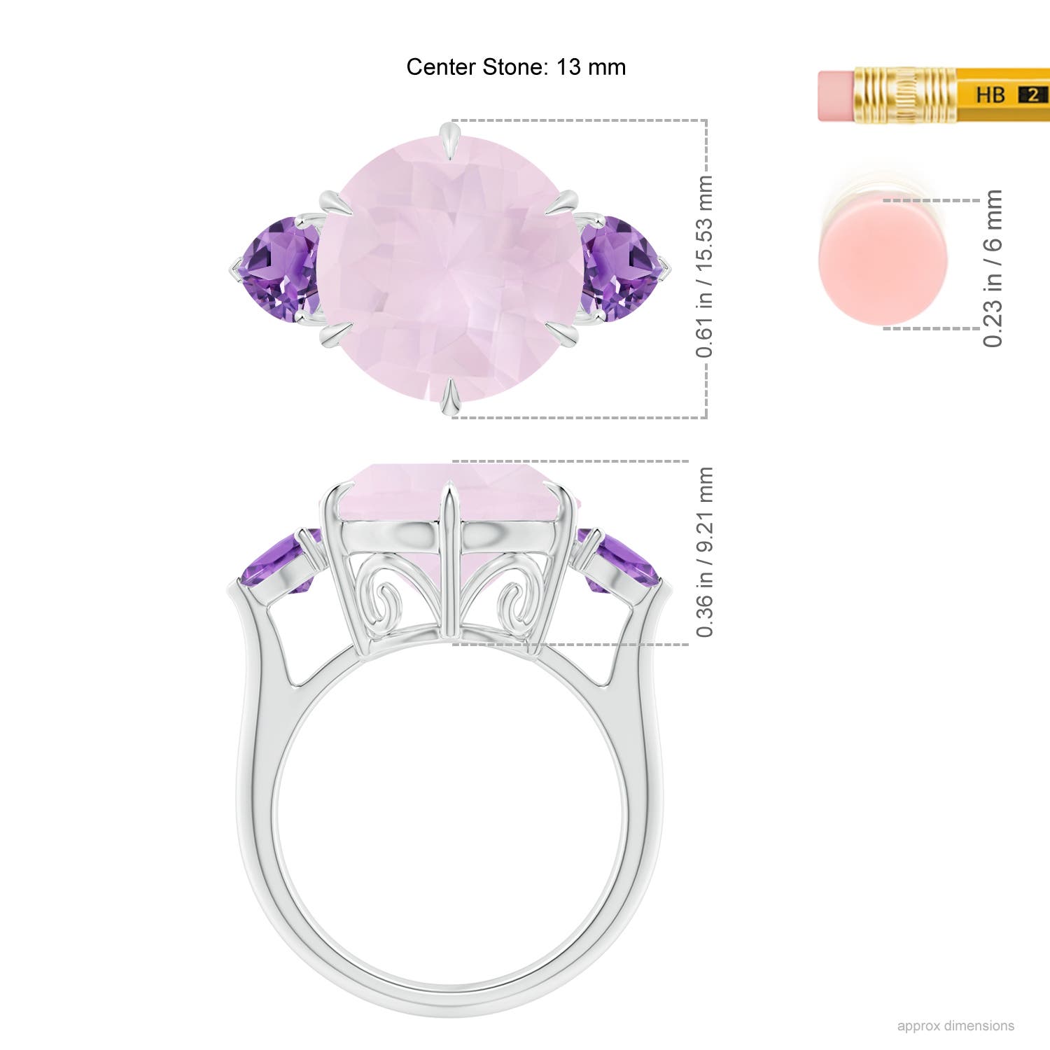 A - Rose Quartz / 7.7 CT / 14 KT White Gold