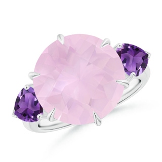 13mm AAA Rose Quartz & Amethyst Three Stone Cocktail Ring in White Gold