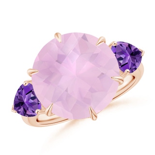 13mm AAAA Rose Quartz & Amethyst Three Stone Cocktail Ring in Rose Gold