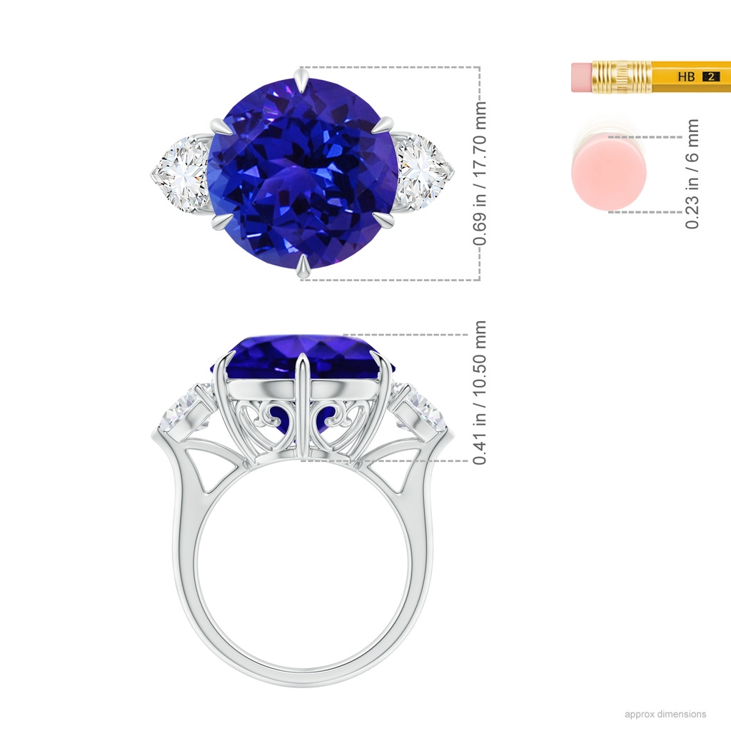 14.96-15.15x10.75mm AAAA GIA Certified Tanzanite Ring with Heart-Shaped Diamonds in White Gold Ruler