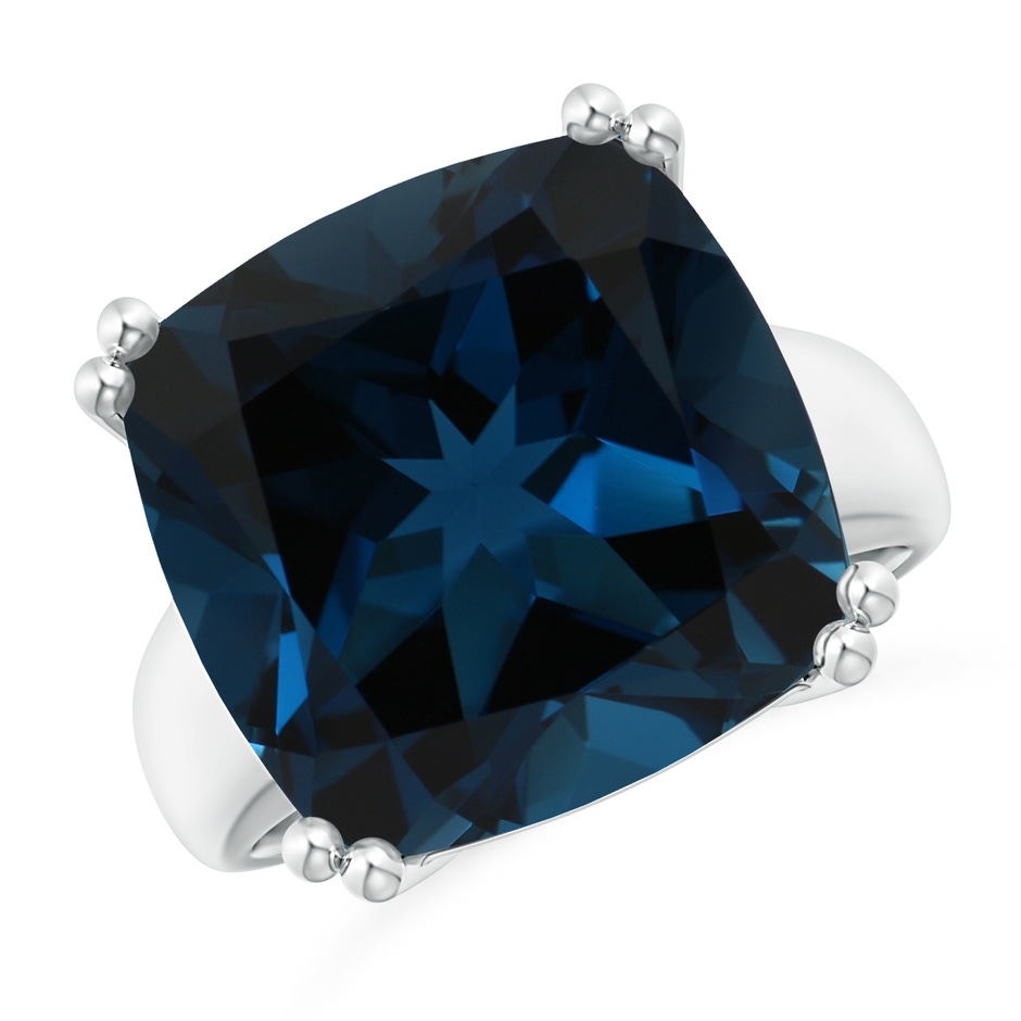 14.11x14.07x9.25mm AAA Solitaire GIA Certified Cushion London Blue Topaz Tapered Shank Ring in 18K White Gold 