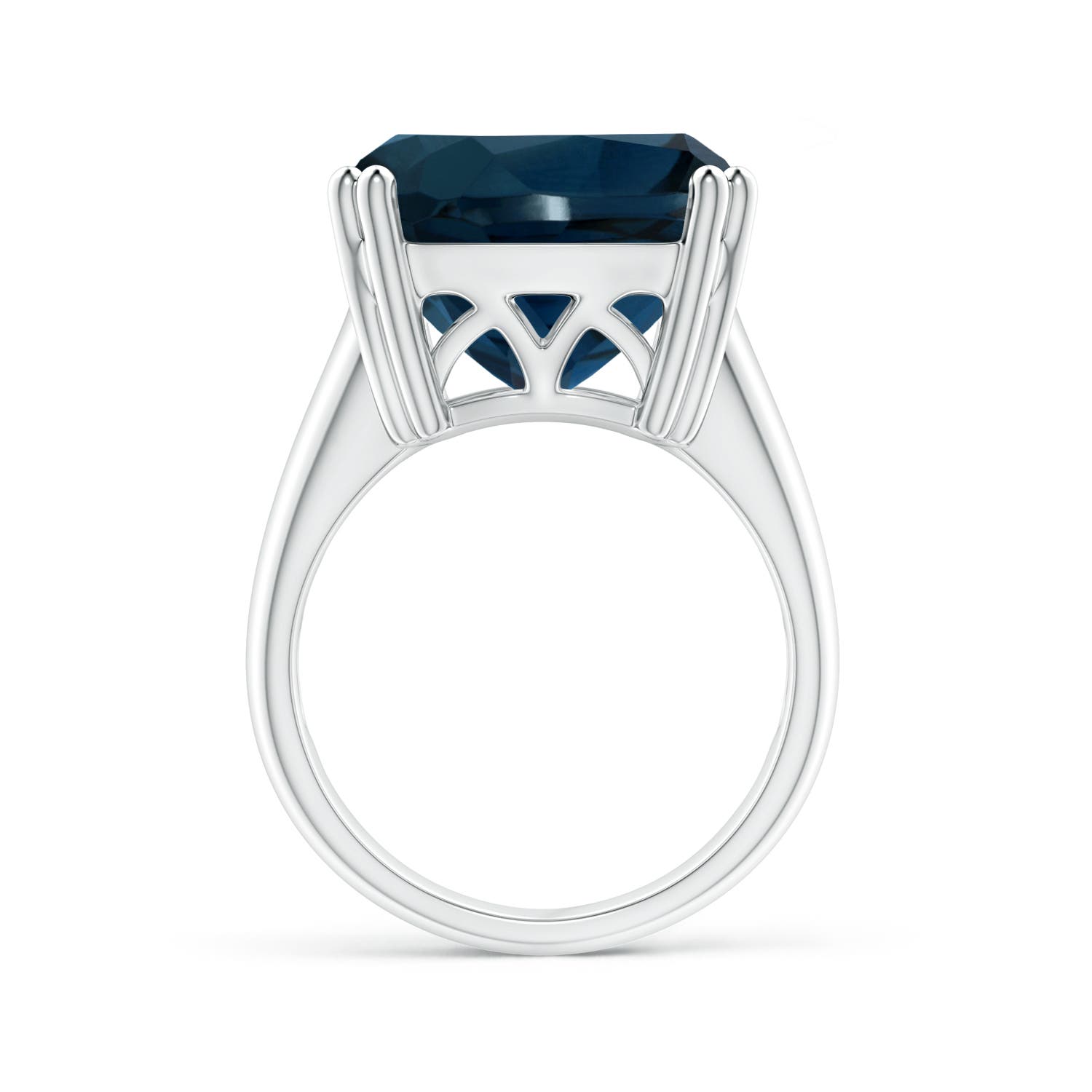 14.11x14.07x9.25mm AAA Solitaire GIA Certified Cushion London Blue Topaz Tapered Shank Ring in 18K White Gold