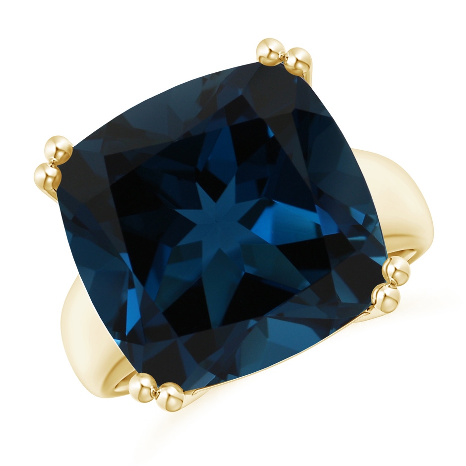 14.11x14.07x9.25mm AAA Solitaire GIA Certified Cushion London Blue Topaz Tapered Shank Ring in 18K Yellow Gold 