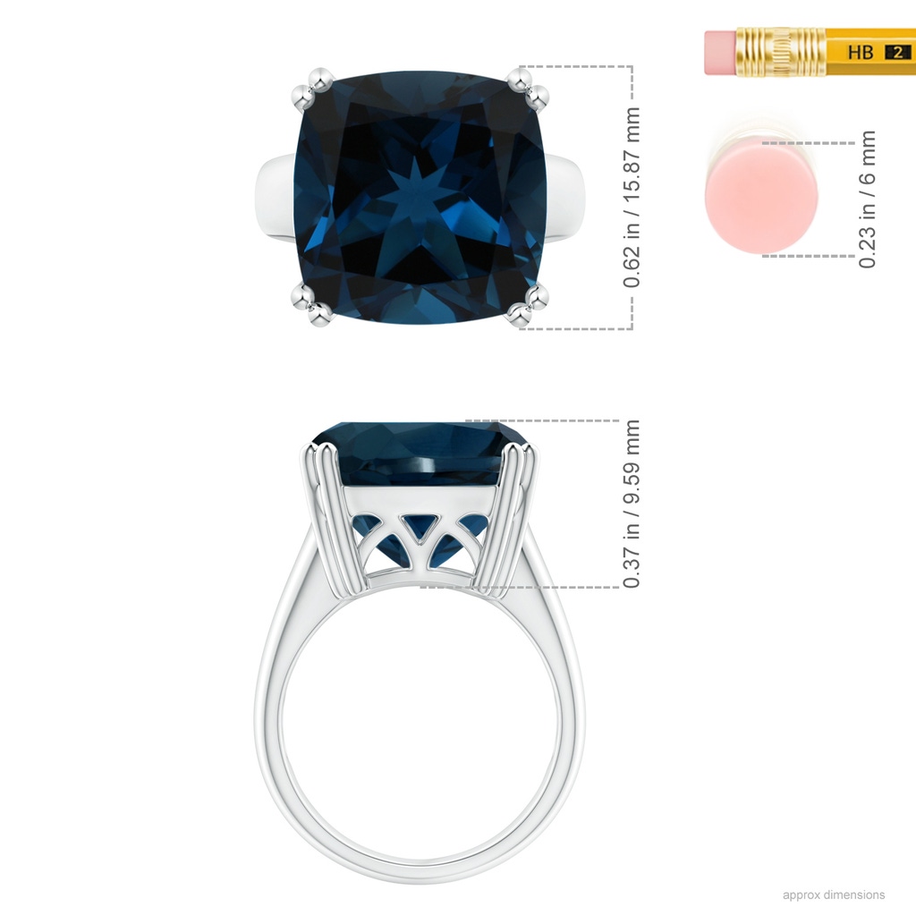 14.11x14.07x9.25mm AAA Solitaire GIA Certified Cushion London Blue Topaz Tapered Shank Ring in P950 Platinum ruler
