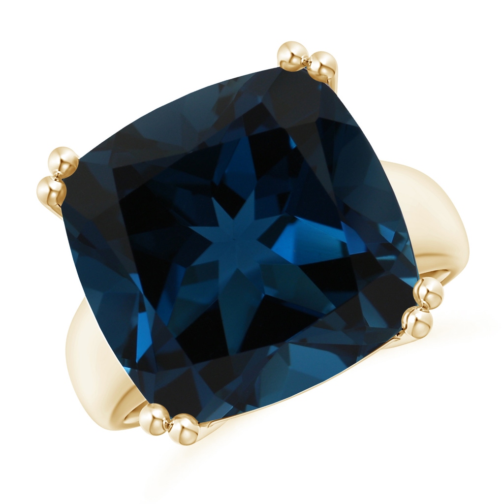 14.11x14.07x9.25mm AAA Solitaire GIA Certified Cushion London Blue Topaz Tapered Shank Ring in Yellow Gold