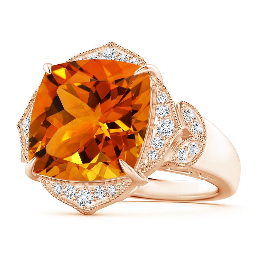 14.04x14x9.54mm AAA Art Deco Style GIA Certified Citrine Ring with Leaf Motifs in Rose Gold