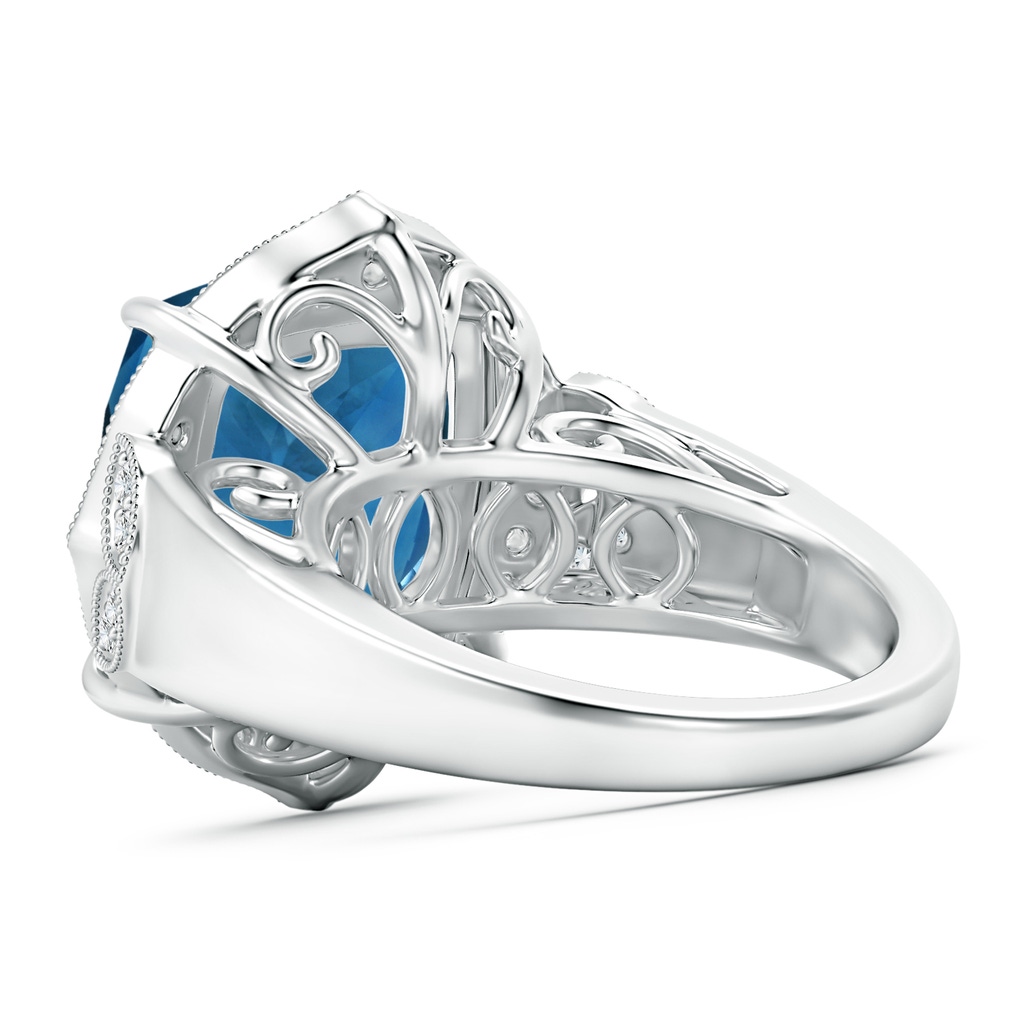 14.11x14.07x9.25mm AAA Art Deco Style GIA Certified London Blue Topaz Ring with Leaf Motifs in White Gold Side 399