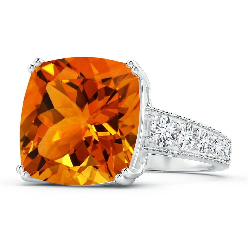 14.04x14x9.54mm AAA GIA Certified Cushion Citrine Solitaire Ring with Diamonds in P950 Platinum