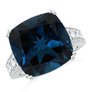 14.11x14.07x9.25mm AAA GIA Certified Cushion London Blue Topaz Solitaire Ring with Diamonds in 18K White Gold