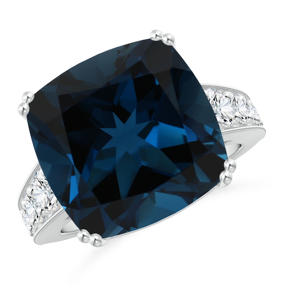 14.11x14.07x9.25mm AAA GIA Certified Cushion London Blue Topaz Solitaire Ring with Diamonds in 18K White Gold 