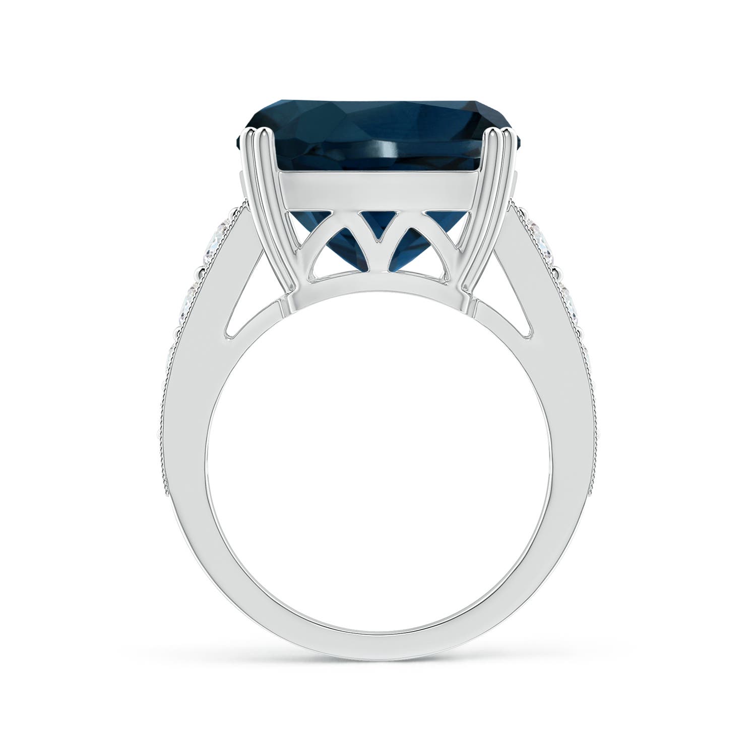 14.11x14.07x9.25mm AAA GIA Certified Cushion London Blue Topaz Solitaire Ring with Diamonds in 18K White Gold