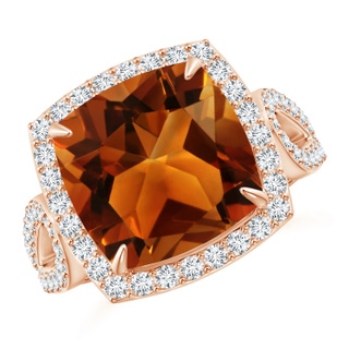 12.15x12.13x7.77mm AAAA GIA Certified Vintage Style Cushion Citrine Split Shank Ring in 10K Rose Gold