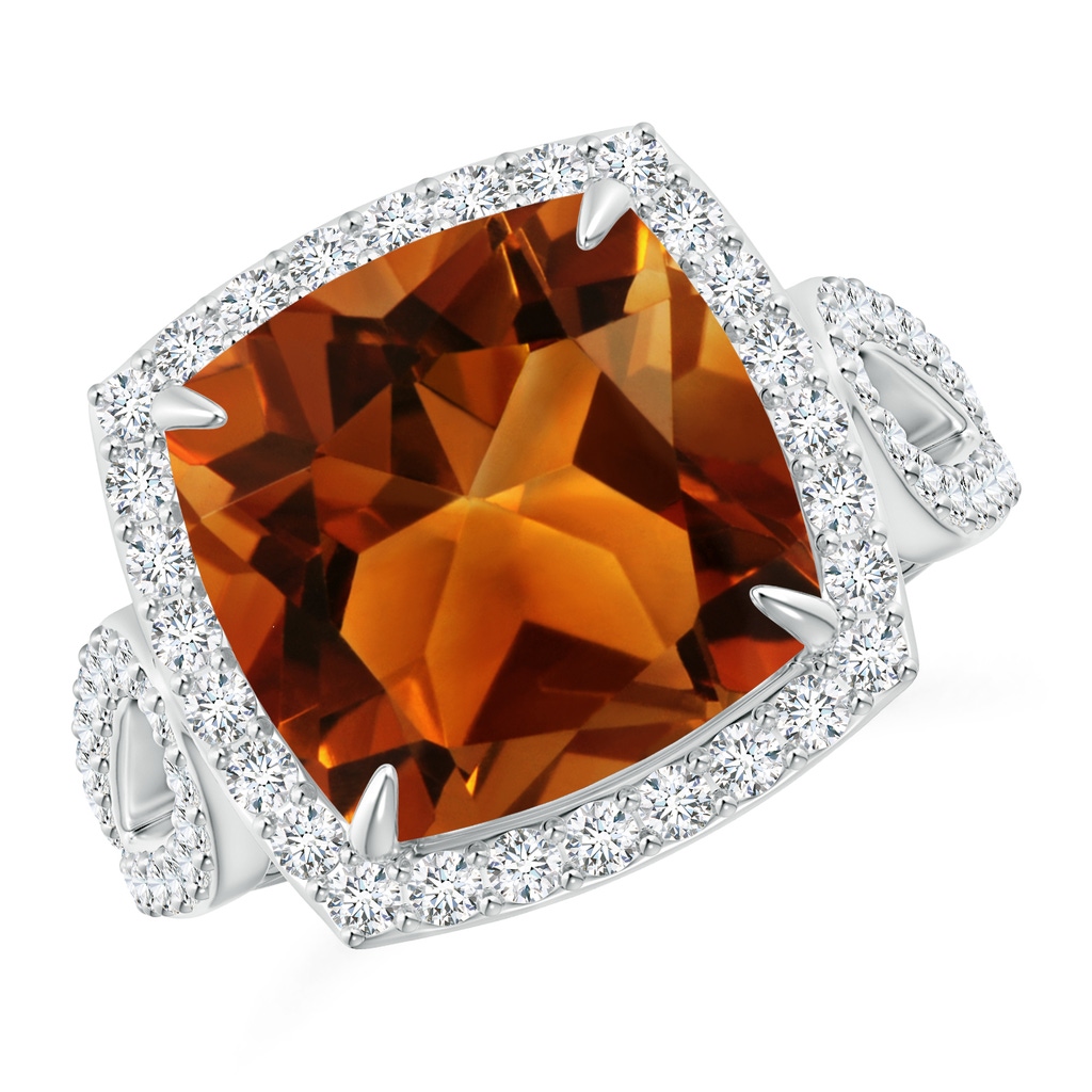 12.15x12.13x7.77mm AAAA GIA Certified Vintage Style Cushion Citrine Split Shank Ring in 18K White Gold