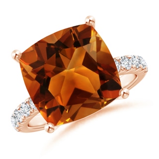 12.15x12.13x7.77mm AAAA GIA Certified Cushion Citrine Ring with U Pave-Set Diamonds in 10K Rose Gold