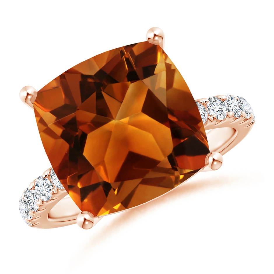 12.15x12.13x7.77mm AAAA GIA Certified Cushion Citrine Ring with U Pave-Set Diamonds in 18K Rose Gold 